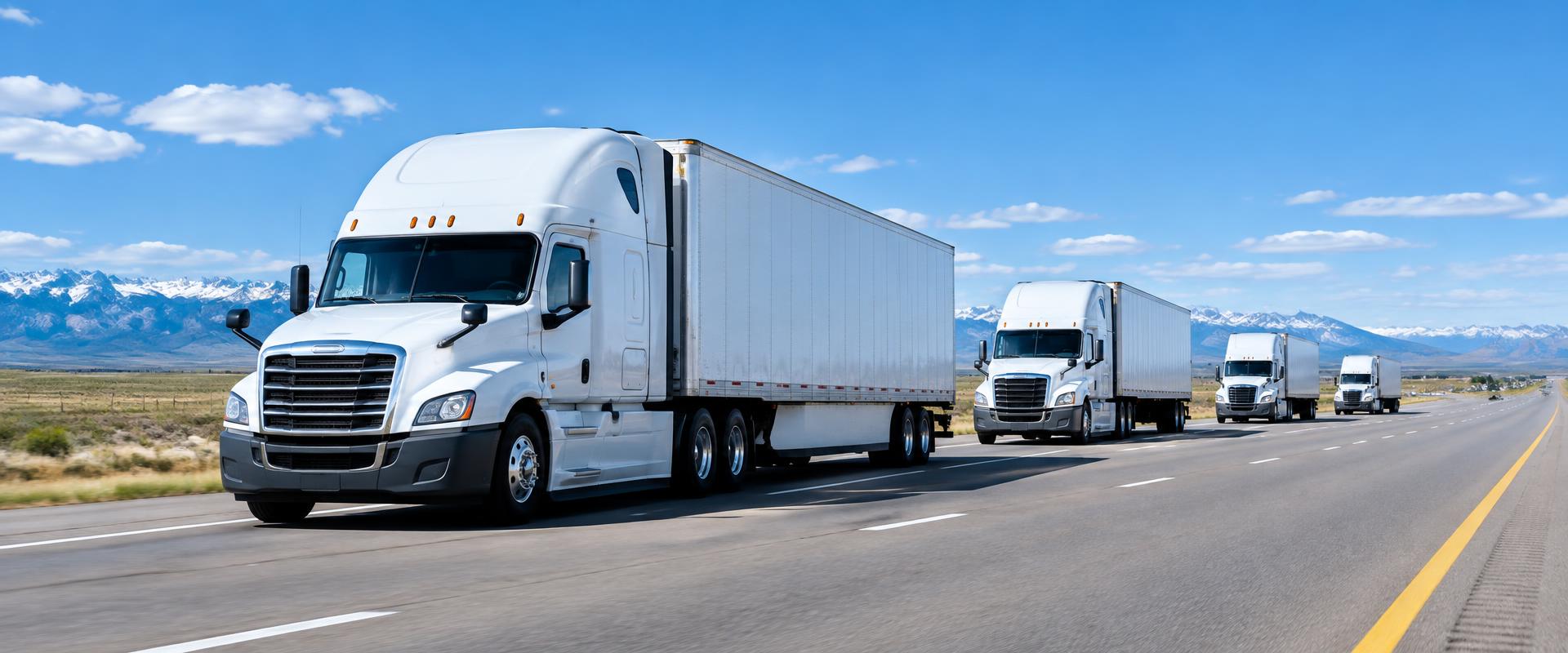 Fleet of semi trucks on an open highway