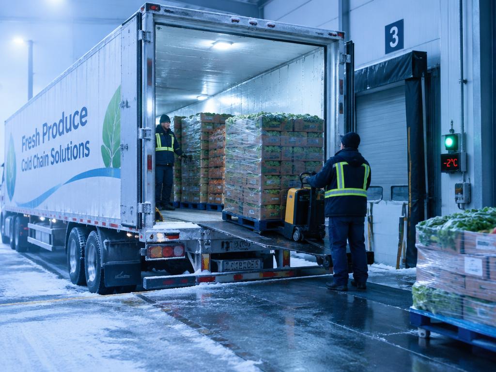 Reefer trailer being loaded at a cold-storage dock